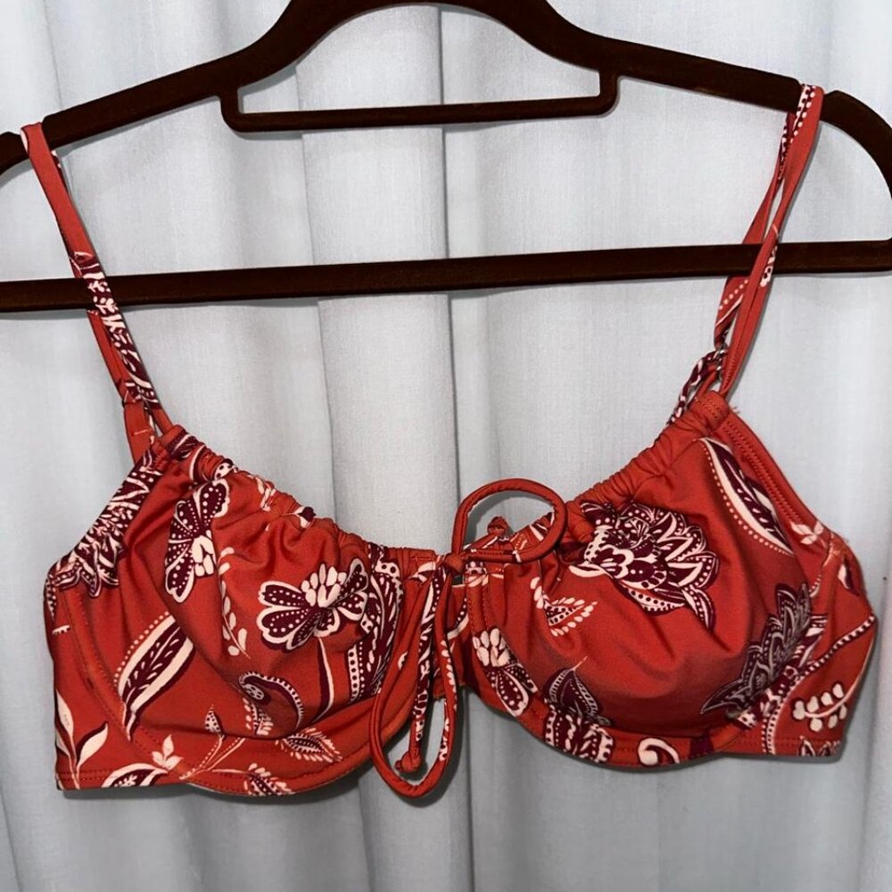 Cupshe Underwire Tie Front Swim Bikini Top Size XL Orange/Floral - Picture 3 of 4
